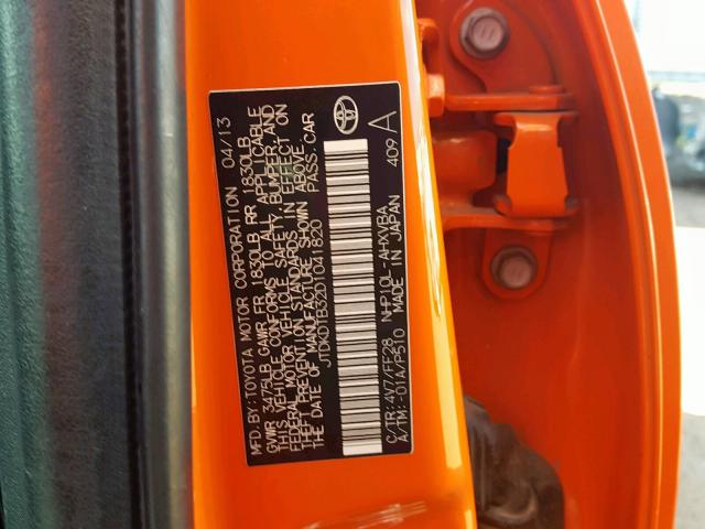 JTDKDTB32D1041820 - 2013 TOYOTA PRIUS C ORANGE photo 10