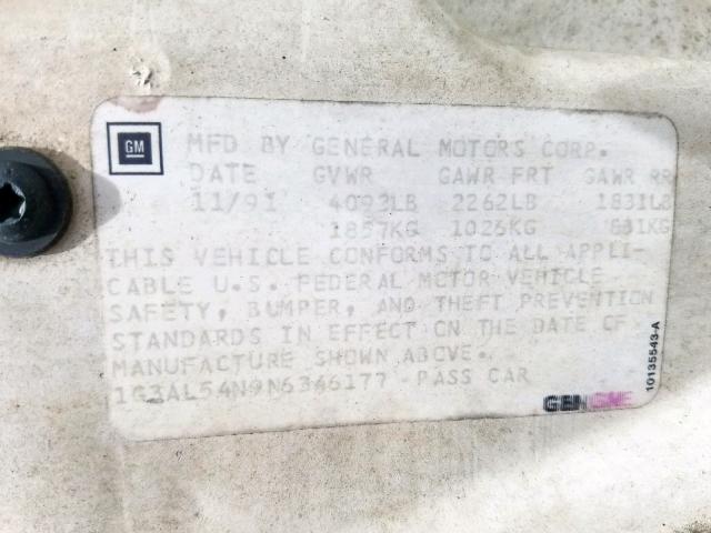 1G3AL54N9N6346177 - 1992 OLDSMOBILE CUTLASS CI თეთრი ფოტო 10