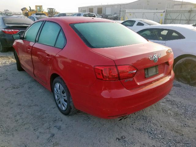 3VW2K7AJ6CM346555 - 2012 VOLKSWAGEN JETTA BASE RED photo 3