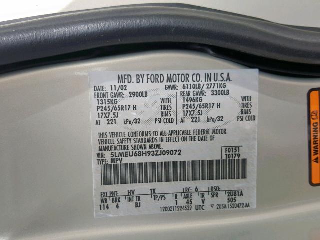 5LMEU68H93ZJ09072 - 2003 LINCOLN AVIATOR Qızıl foto 10