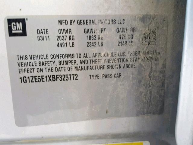 1G1ZE5E1XBF325772 - 2011 CHEVROLET MALIBU LTZ ნაცრისფერი ფოტო 10