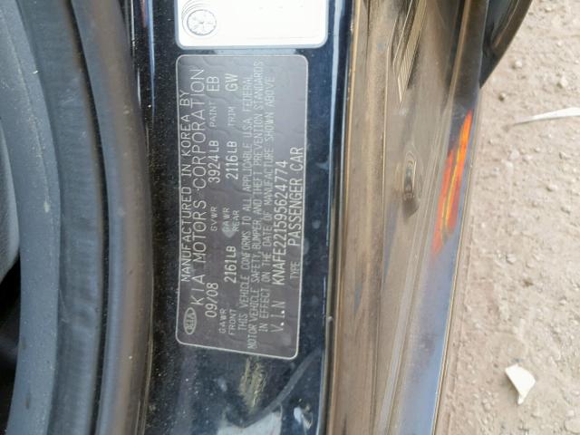 KNAFE221595624774 - 2009 KIA SPECTRA EX BLACK photo 10