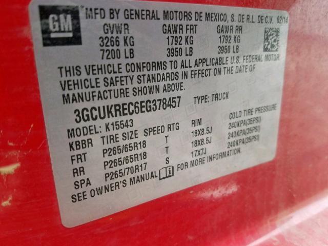 3GCUKREC6EG378457 - 2014 CHEVROLET SILVERADO RED photo 10