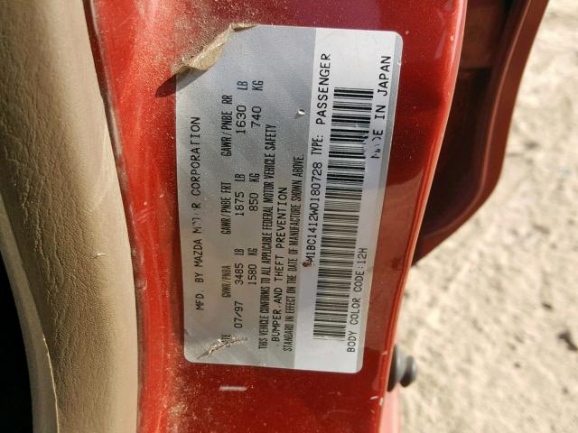 JM1BC1412W0180728 - 1998 MAZDA PROTEGE DX RED photo 10