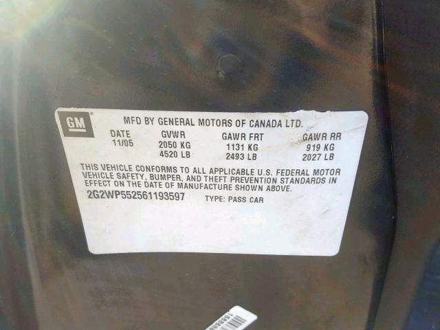 2G2WP552561193597 - 2006 PONTIAC GRAND PRIX Սև լուսանկար 10