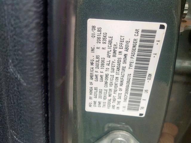 1HGCP26868A084074 - 2008 HONDA ACCORD EXL GREEN photo 10