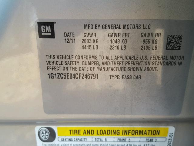 1G1ZC5E04CF246791 - 2012 CHEVROLET MALIBU 1LT TAN photo 10