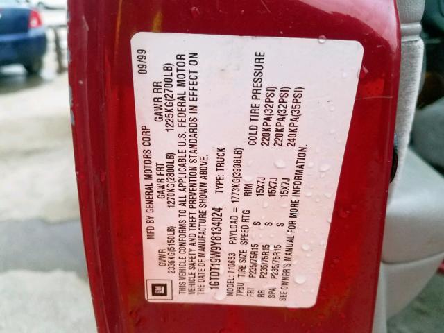 1GTDT19W9Y8134024 - 2000 GMC SONOMA RED photo 10