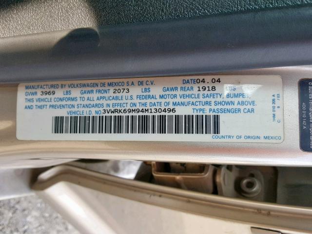 3VWRK69M94M130496 - 2004 VOLKSWAGEN JETTA GL TAN photo 10