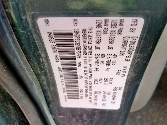 1B4GP25322B675720 - 2002 DODGE CARAVAN SE TEAL photo 10