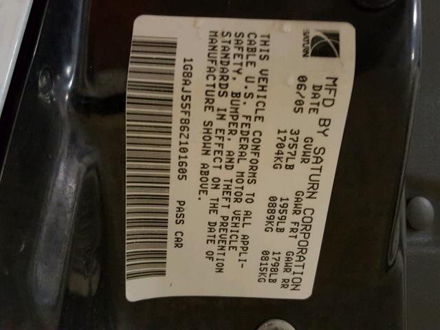 1G8AJ55F86Z101605 - 2006 SATURN ION LEVEL WHITE photo 10