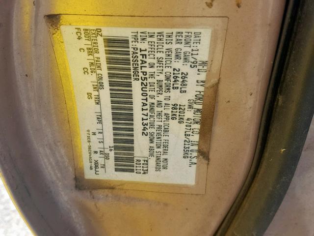 1FALP52U0TA171342 - 1996 FORD TAURUS GL GOLD photo 10