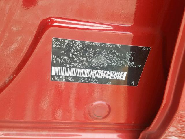 2T3DFREV5DW100458 - 2013 TOYOTA RAV4 LIMIT RED photo 10