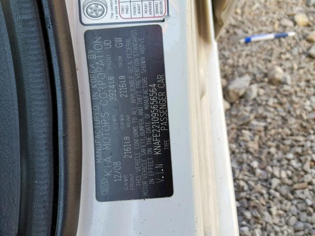 KNAFE221095656564 - 2009 KIA SPECTRA EX WHITE photo 10