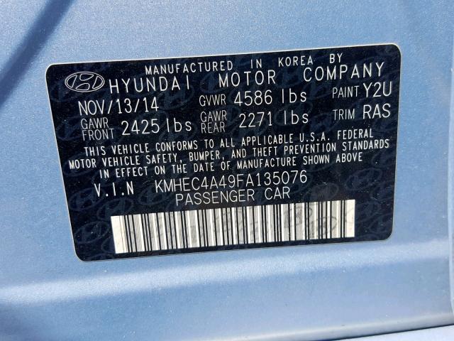 KMHEC4A49FA135076 - 2015 HYUNDAI SONATA HYB BLUE photo 10