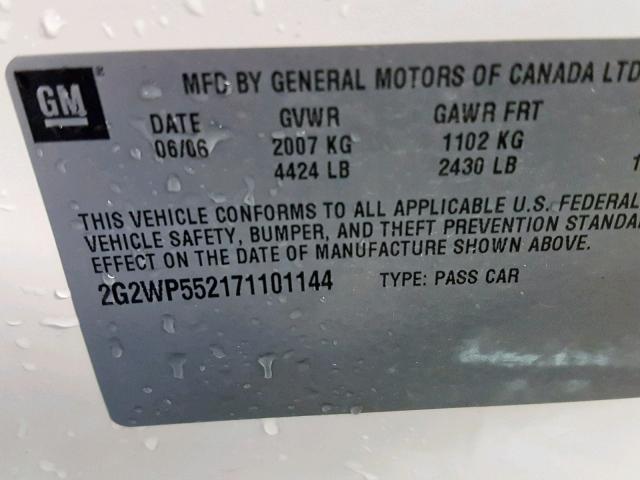 2G2WP552171101144 - 2007 PONTIAC GRAND PRIX WHITE photo 10