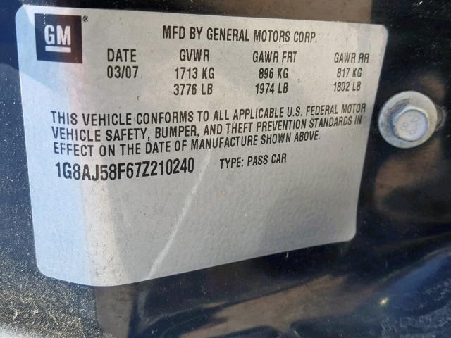 1G8AJ58F67Z210240 - 2007 SATURN ION LEVEL WHITE photo 10