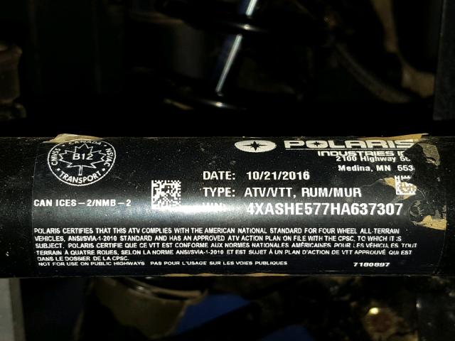 4XASHE577HA637307 - 2017 POLARIS SPORTSMAN BLACK photo 10