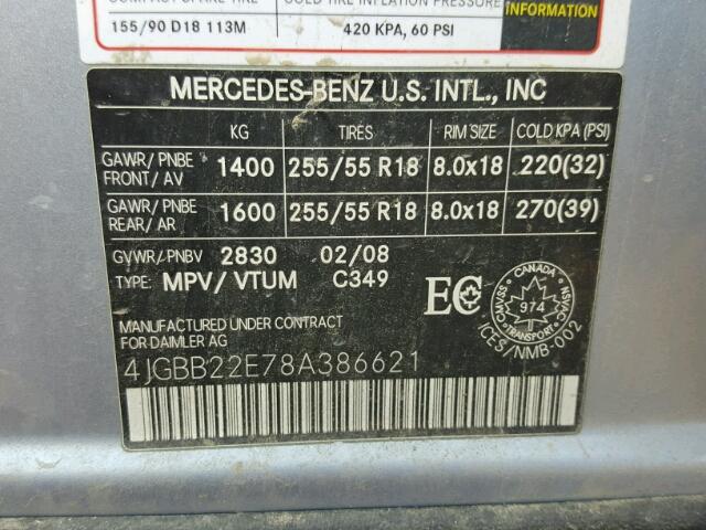 4JGBB22E78A386621 - 2008 MERCEDES-BENZ ML 320 CDI BLUE photo 10