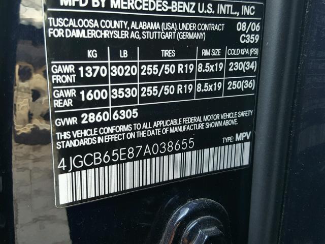 4JGCB65E87A038655 - 2007 MERCEDES-BENZ R 350 BLUE photo 10