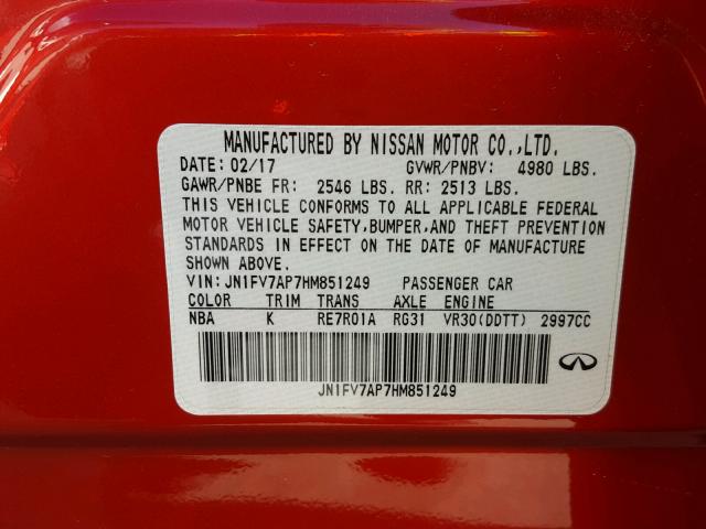 JN1FV7AP7HM851249 - 2017 INFINITI Q50 RED SP RED photo 10