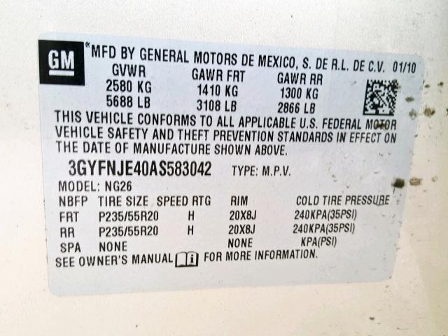 3GYFNJE40AS583042 - 2010 CADILLAC SRX PERFOR 米色 照片 10