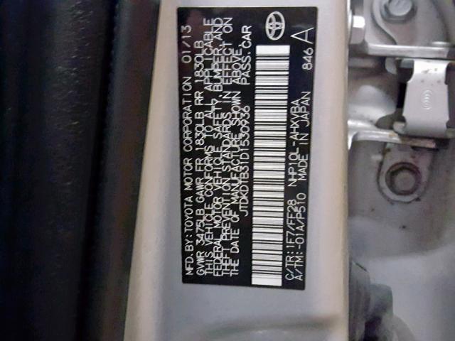 JTDKDTB31D1530936 - 2013 TOYOTA PRIUS C SILVER photo 10