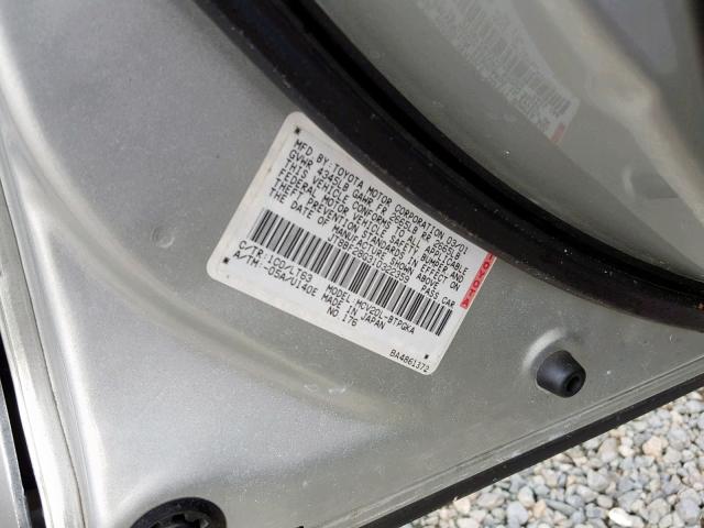 JT8BF28G310322359 - 2001 LEXUS ES 300 SILVER photo 10