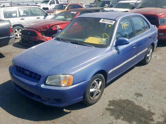 KMHCG45GXYU051074 - 2000 HYUNDAI ACCENT GL BLUE photo 2