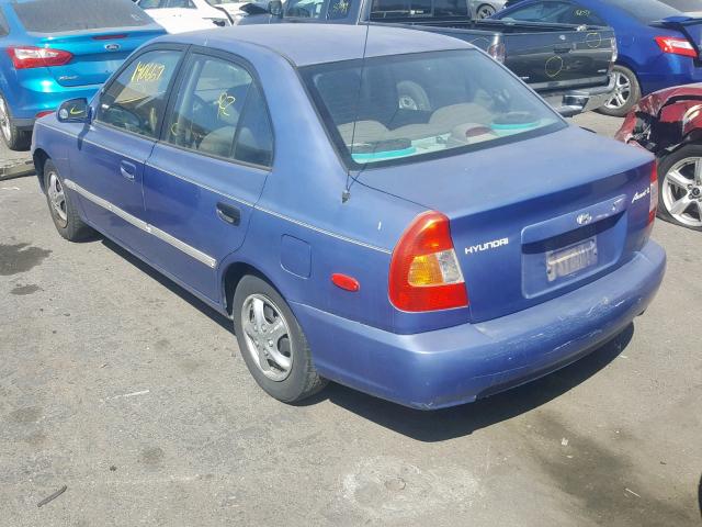 KMHCG45GXYU051074 - 2000 HYUNDAI ACCENT GL BLUE photo 3