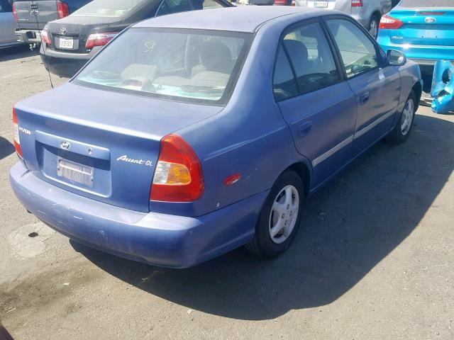 KMHCG45GXYU051074 - 2000 HYUNDAI ACCENT GL BLUE photo 4