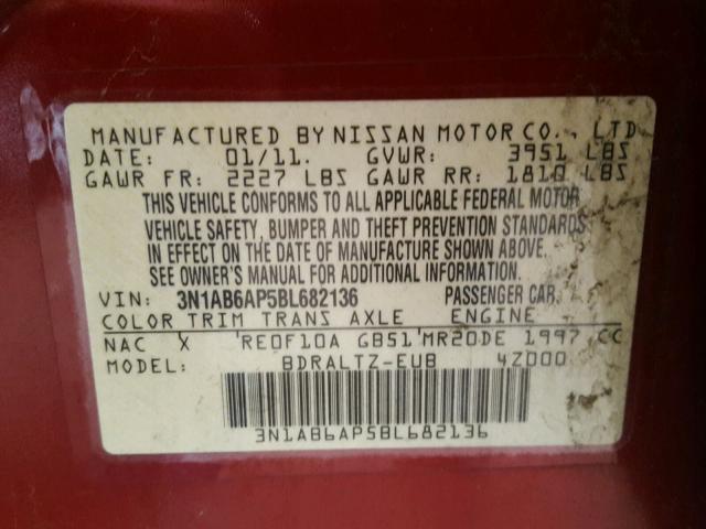 3N1AB6AP5BL682136 - 2011 NISSAN SENTRA 2.0 RED photo 10