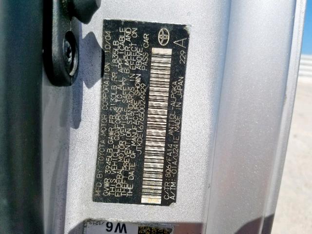 JTKDE177670212593 - 2007 TOYOTA SCION TC ვერცხლისფერი ფოტო 10