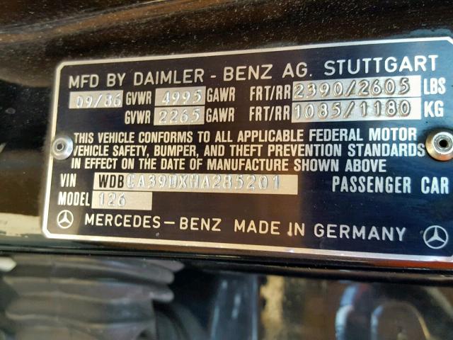 WDBCA39DXHA285201 - 1987 MERCEDES-BENZ 560 SEL BLACK photo 10