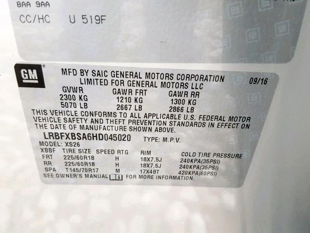 LRBFXBSA6HD045020 - 2017 BUICK ENVISION E GOLD photo 10