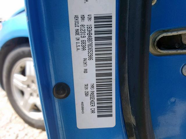 1B3HB48B78D652906 - 2008 DODGE CALIBER SX BLUE photo 10