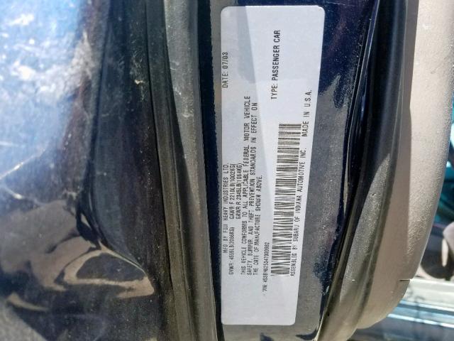 4S3BH625347300982 - 2004 SUBARU LEGACY L S BLUE photo 10