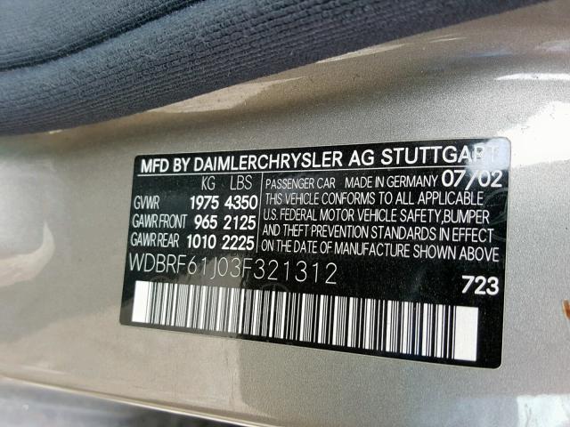 WDBRF61J03F321312 - 2003 MERCEDES-BENZ C 240 GRAY photo 10