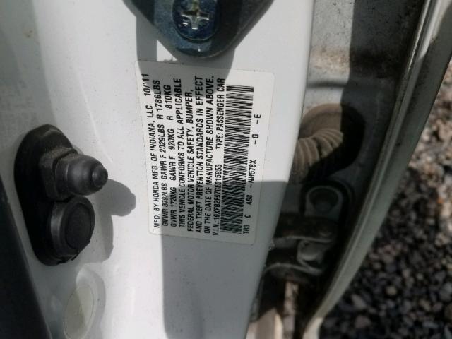 19XFB2F97CE015855 - 2012 HONDA CIVIC EXL 白色 照片 10