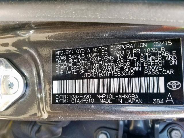 JTDKDTB31F1583042 - 2015 TOYOTA PRIUS C GRAY photo 10