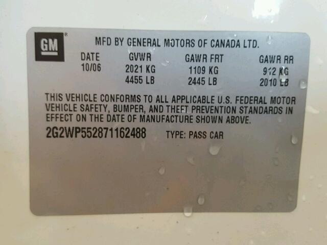 2G2WP552871162488 - 2007 PONTIAC GRAND PRIX თეთრი ფოტო 10