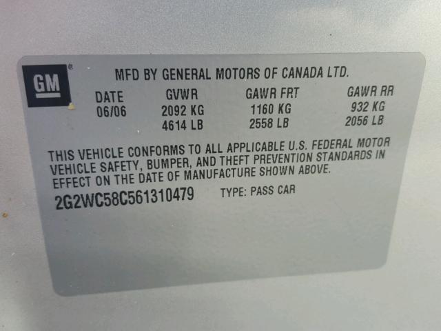 2G2WC58C561310479 - 2006 PONTIAC GRAND PRIX SILVER photo 10