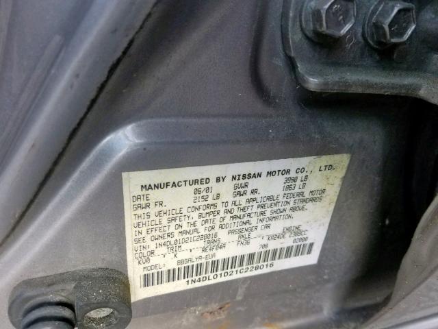 1N4DL01D21C228016 - 2001 NISSAN ALTIMA XE TAN photo 10