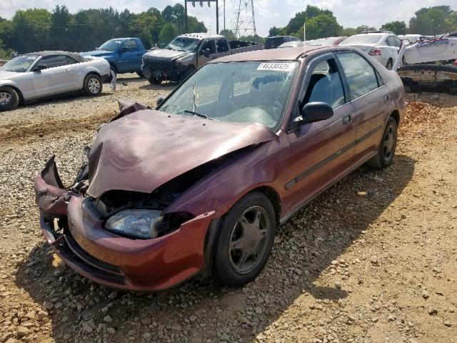 1HGEG8645NL051589 - 1992 HONDA CIVIC DX BURGUNDY photo 2