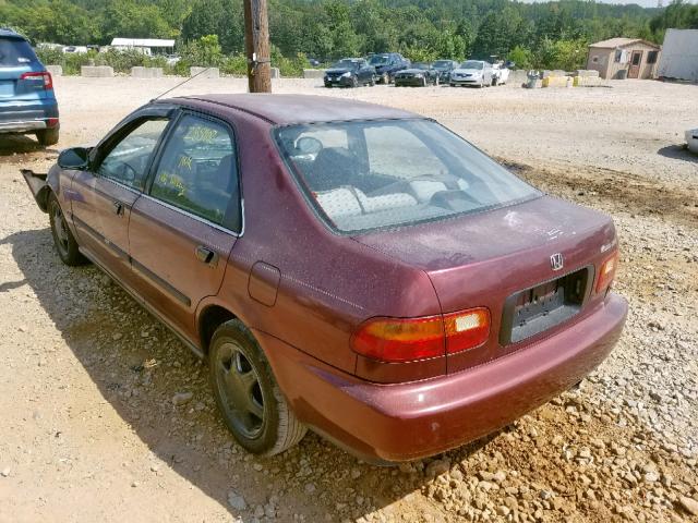 1HGEG8645NL051589 - 1992 HONDA CIVIC DX BURGUNDY photo 3