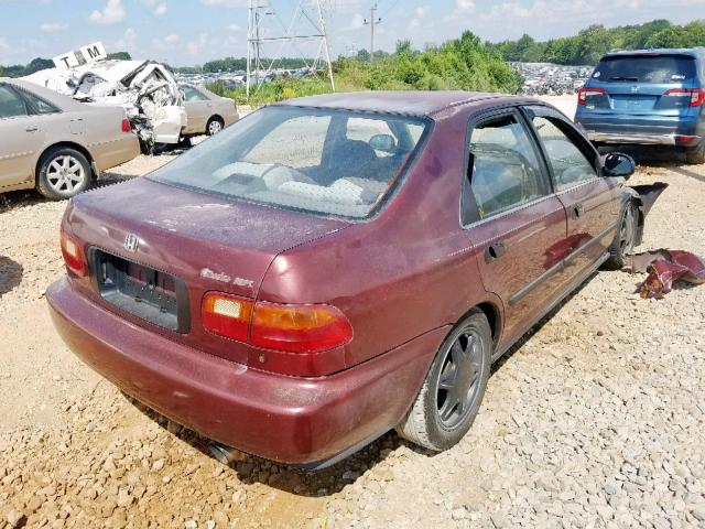 1HGEG8645NL051589 - 1992 HONDA CIVIC DX BURGUNDY photo 4