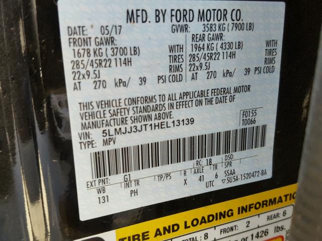 5LMJJ3JT1HEL13139 - 2017 LINCOLN NAVIGATOR Czarny zdjęcie 10