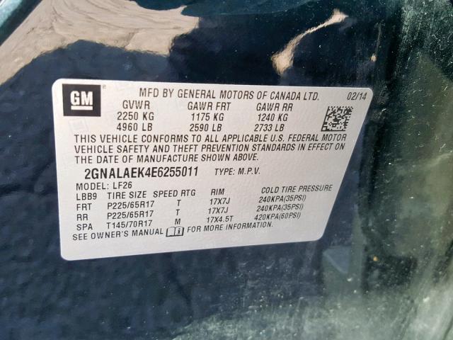 2GNALAEK4E6255011 - 2014 CHEVROLET EQUINOX LS BLACK photo 10