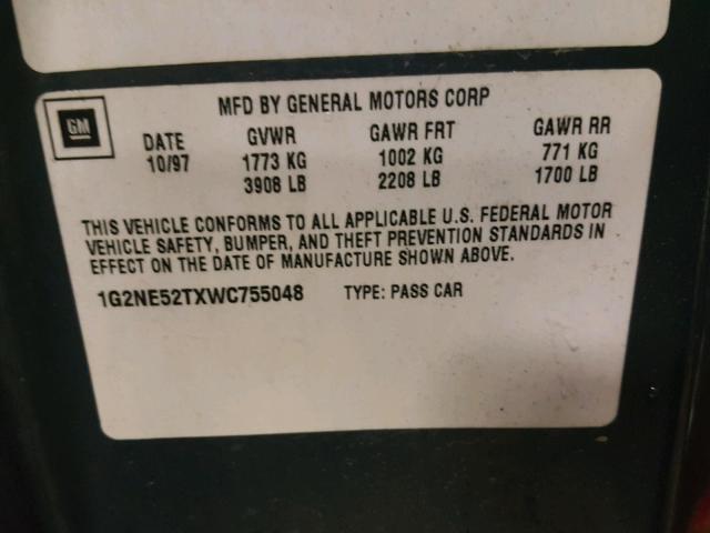 1G2NE52TXWC755048 - 1998 PONTIAC GRAND AM S TEAL photo 10