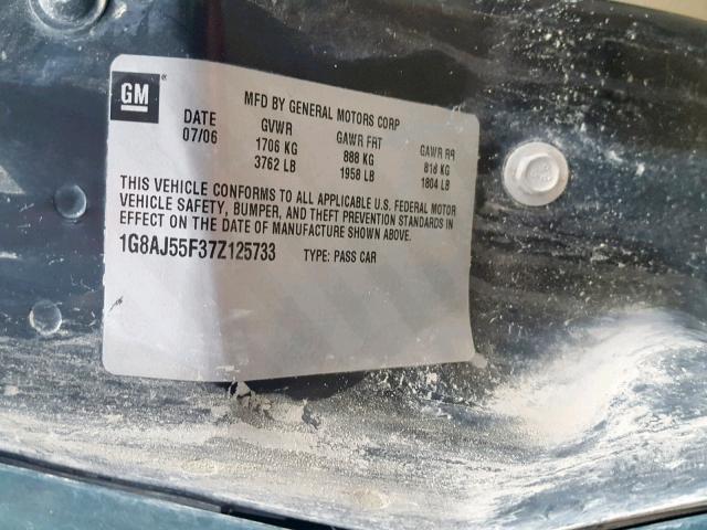 1G8AJ55F37Z125733 - 2007 SATURN ION LEVEL GREEN photo 10